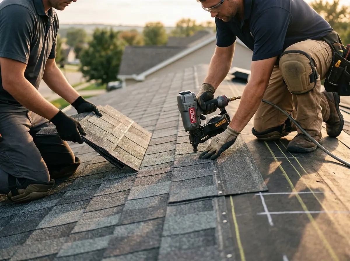 Professional roofer working on a residential roof in Las Cruces